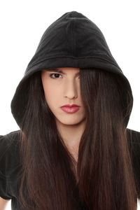 Portrait of a beautiful young woman over white background