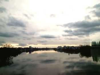 Scenic view of lake against sky at sunset