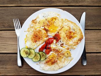 High angle view of breakfast on table