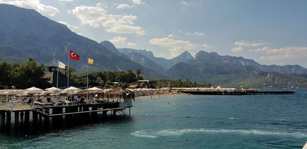 Scenic view of sea against mountains