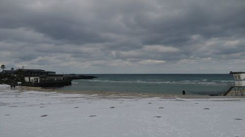 Scenic view of beach against sky