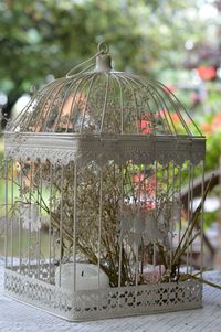 Close-up of metallic structure in cage at park