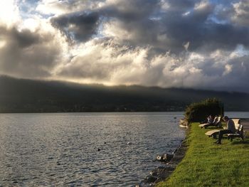 Scenic view of lake against sky