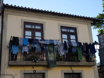 Low angle view of clothes hanging on clothesline