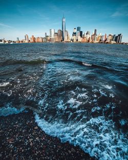 City skyline with waterfront