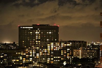 Illuminated cityscape against sky at night