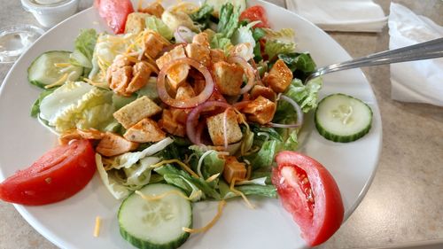 Close-up of food served in plate