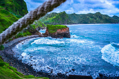 Scenic view of sea and rocks against sky