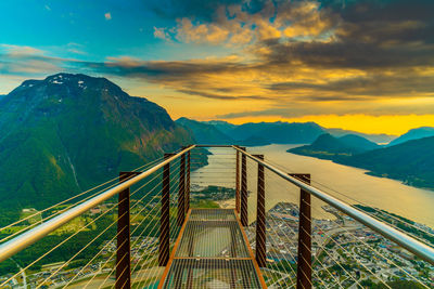 Scenic view of mountains against sky during sunset