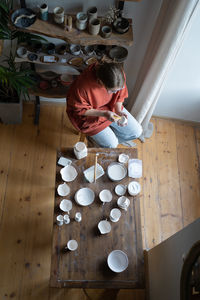 High angle view of food on table