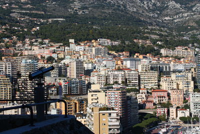 High angle view of buildings in city