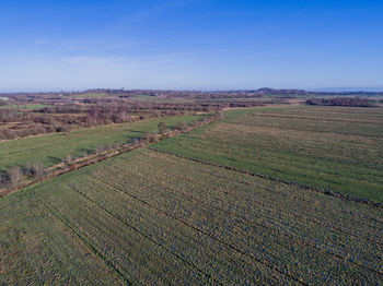 Field against clear blue sky