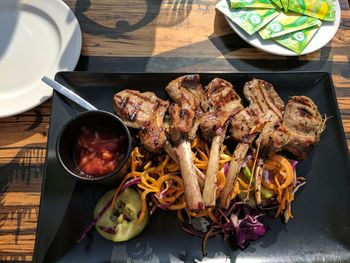 High angle view of food on table