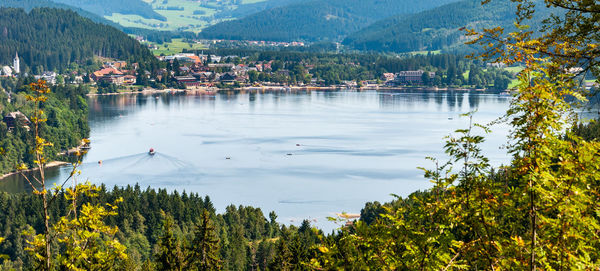 Scenic view of lake and mountains