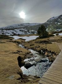 Scenic view of snowcapped mountains against sky