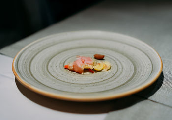 High angle view of meat in plate
