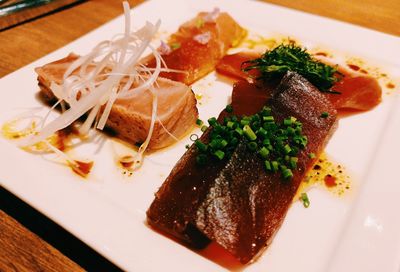 Close-up of food served in plate