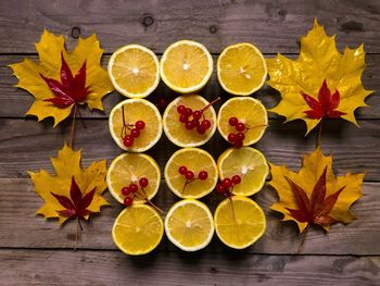 High angle view of fruits on table