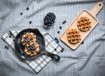 High angle view of breakfast on table