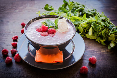 Close-up of dessert on table