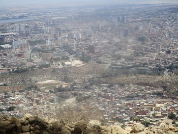 High angle view of townscape against sky
