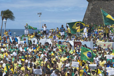 Protesters with brazilian flags call for the impeachment of dilma ruosseff. salvador, brazil