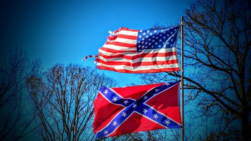 Low angle view of american flag