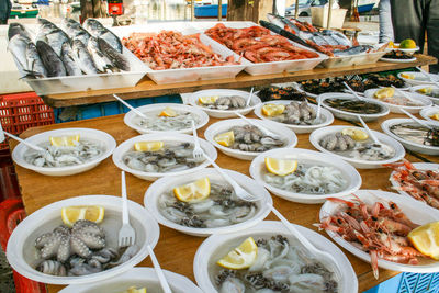 High angle view of food for sale at market