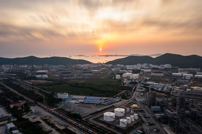 Aerial view of factory zone oil crude and gas industry - refinery stores tank and petrochemical 