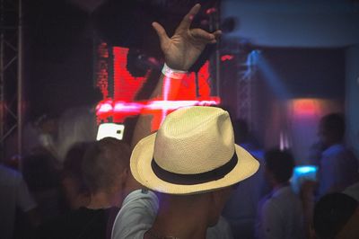 Rear view of people dancing at music concert