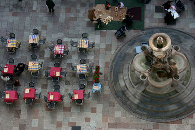 High angle view of people on street