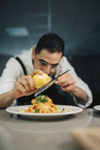 Close-up of food in plate on table