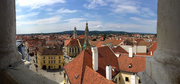 High angle view of townscape against sky