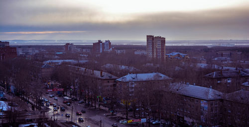 High angle view of buildings in city