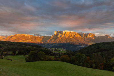 Scenic view of landscape against sky during sunset