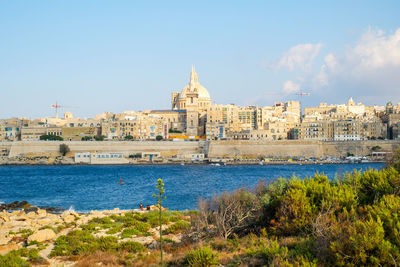 View over the valletta city from marsans harbour, sliema, malta