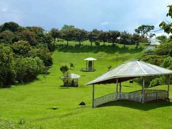 Scenic view of green landscape against sky