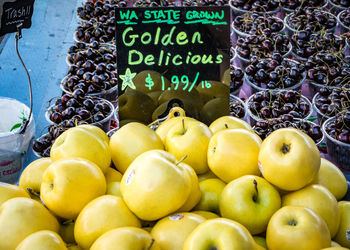 Fruits with price tag for sale in market