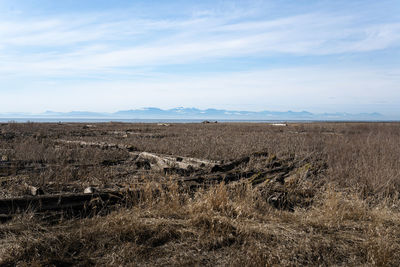 Scenic view of land against sky