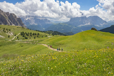 Scenic view of field and mountains against sky