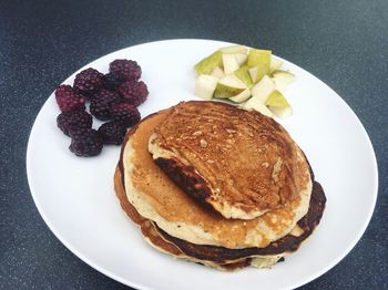 High angle view of breakfast in plate on table