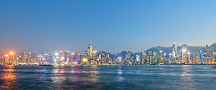 Illuminated buildings in city at night