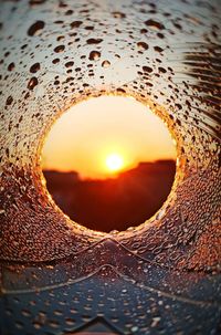 Close-up of wet orange against sky during sunset