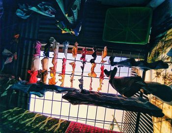 Low angle view of illuminated lanterns hanging in row