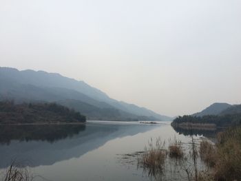 Scenic view of lake with mountains in background