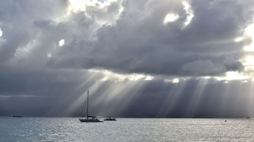 Sailboats sailing in sea against sky