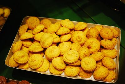 High angle view of sweet food in tray