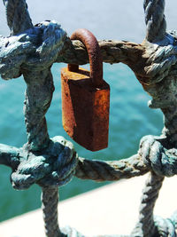 Close-up of padlock on chain