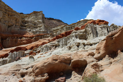 Low angle view of rock formations against sky