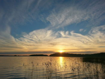 Scenic view of calm lake at sunset